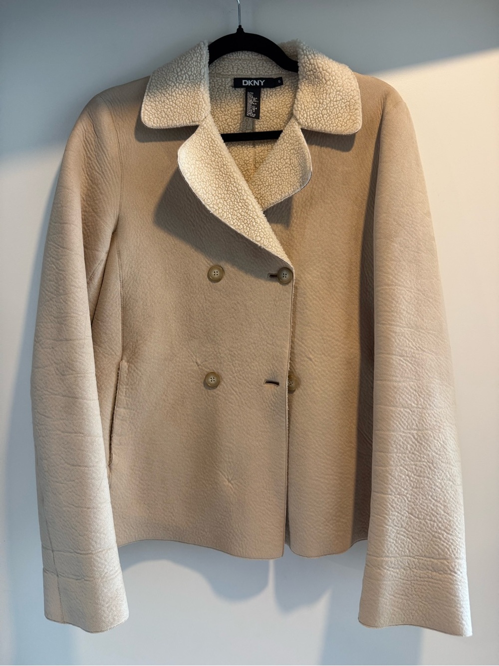 DKNY Cream Teddy-Lined Double-Breasted Jacket